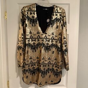Boohoo Gold Sequin Tunic with Long Sleeves